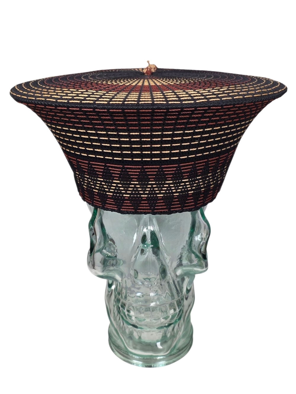 Zulu Basket Hat Isicholo African Crown Woven Hat Black Gold Brown Size Large 7⅛"